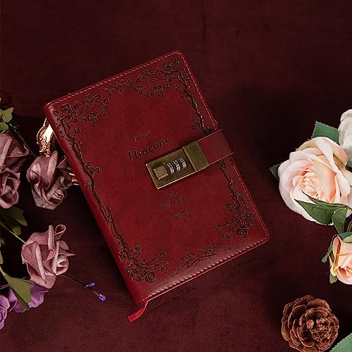 Image of TIEFOSSI B6 Diary With Lock, Travel Journal With Lock, Vintage Leather, Office Supplies, Notebook As Gift For Girl, Boy, Friend, 7.87 X 5.51 In (Wine), 240 Pages