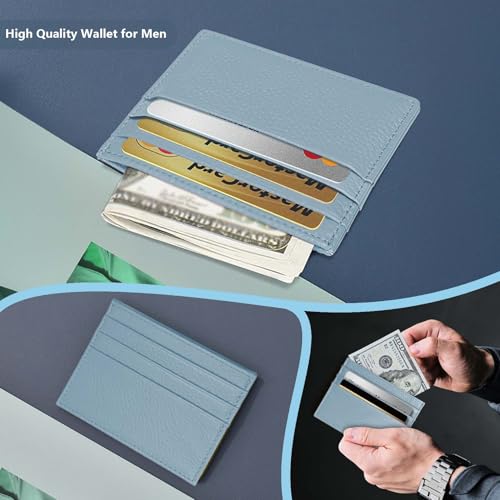 Image of M-Plateau Super Slim Genuine Leather Credit Card Wallet | Card Holder, Small Wallet for Man and Women with 6 Card Slots and 1 Pocket (Sky Blue)