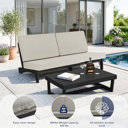 Image of Pia Ricoo 1-Piece Patio Furniture Set, Outdoor Wood Sofa with 4.5-Inch Thick Cushions, All-Weather Conversation Set for Backyard, Deck, Lawn - Light Camel /Drak