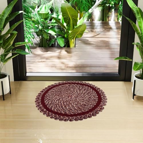 Image of Kuber Industries Door Mat | Round Shape Feather Cotton Reversible Mat | Door Mat for Home & Kitchen | 20 Inch | Large | Pack of 3 | Maroon