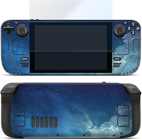 Skin Wrap Decal Cover for Steam Deck Protective Sticker with One Piece HD Glass Screen Protector for Handheld Gaming PC (Blue)