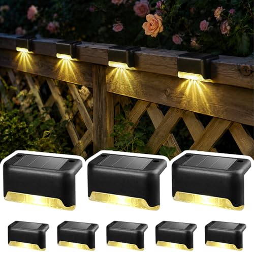 Image of Solar Step Lights 8 Pack - Waterproof Stair Lights for Outdoor Stairs | Warm White, Auto Dusk to Dawn