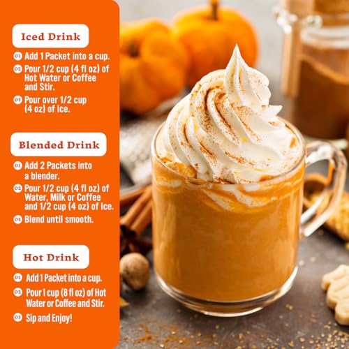 Image of The Frozen Bean Pumpkin Spice Frappe & Latte Instant Mix (20 Sticks), Made with Arabica Coffee, Double Shot Caffeine, Low Sugar & Premium Ingredients, Hot, Iced, or Blended Drinks