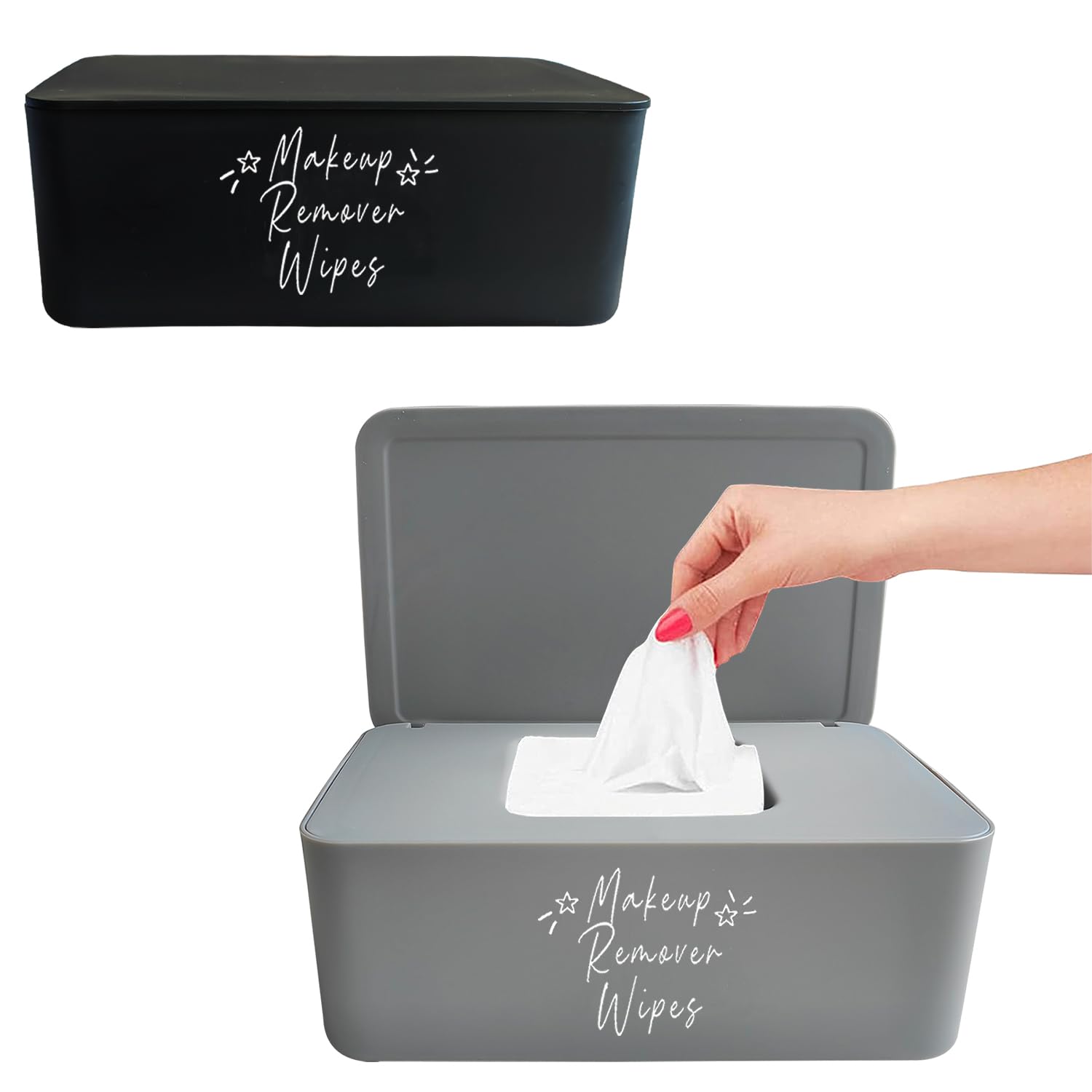 2 Pack Makeup Remover Wipes Dispenser,7.28" L * 4.80" W *2.75" H, Refillable Makeup Wipes Holder Box Chic Wipes Container for Bathroom Vanity Dressing