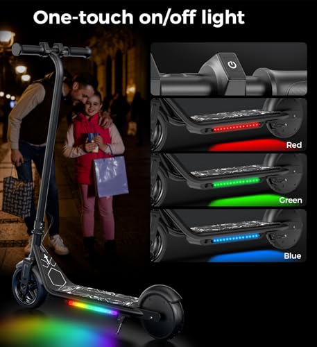 Image of Electric Scooter for Kids Ages 6-12, 150W Motor,10 Mph Max Speed, LED Display, K2-2 Speeds (6 /10 MPH), K2 Pro /K6-3 Speeds, Magnetic Charging, Colorful Light, Dual Brake Scooter for Girls Boys
