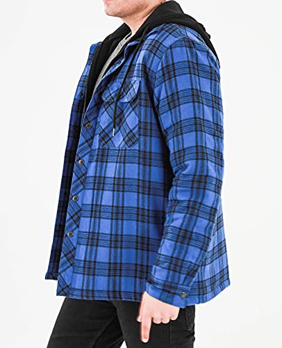 Image of Mens Flannel Jacket with Hood Thicken Quilted Lined Flannel Shirt Jackets for Men