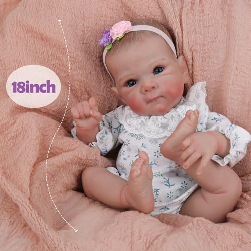 WOOROY Reborn Baby Dolls Girl - 18 Inch Lifelike Handmade Realistic Newborn Baby Doll Real Life Soft Body with Gift for Kids Age 3+