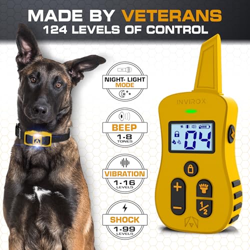 Image of INVIROX Ultra K9 Dog Training Collar, 124 Levels for Reactive, Stubborn or Hard-to-Train Dogs, Long Range Mile, Night-Light Mode, Safe Communication, IP67 Waterproof E Collar for Large Dogs