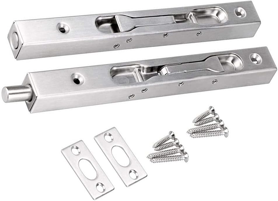2 Pcs Door Flush Bolt Guard Concealed Slide Bolt Lock - 8 Inch ...
