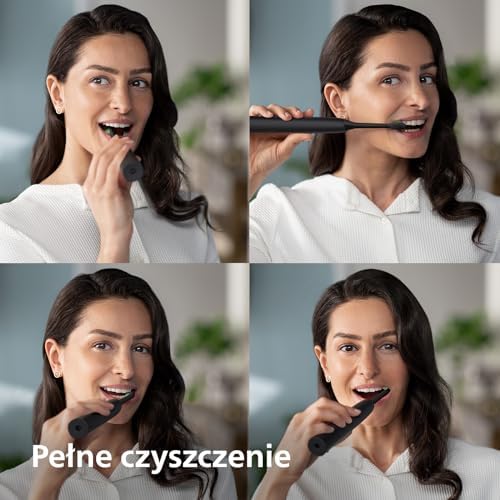 Philips Sonicare 4100 Elektryczna Szczoteczka do Zębów dla Dorosłych z 1 Główką Szczoteczki Sonicznej Philips W2 Optimal Black, Smukłym Etui Podróżnym i Ładowarką USB, Czarna (Model HX3683/54)