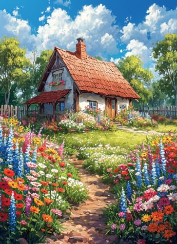 Image of Moohue 14ct Counted Cross Stitch Kits for Adults Printed Stamped Cross Stitch Patterns Kits Cross Stitch Supplies (Beautiful House)