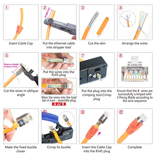 7. Bild von VCELINK 2. Gen. Netzwerkstecker Cat7 Cat6A Pass Through RJ45 Stecker für Verlegekabel Geschirmt mit Einfädelhilfe und Knickschutz 10 Stück, Switch/TV / PS4 / ADSL/Modem/TV Box/Router/PC