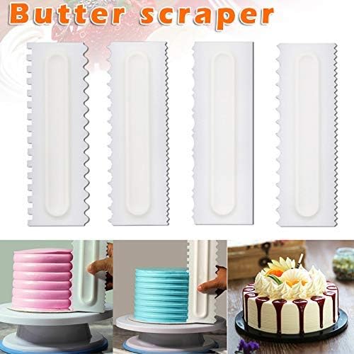 wokee 4 Pcs Cake Decorating Comb Icing Smoother Scraper Pastry Baking DIY Tool for Kitchen