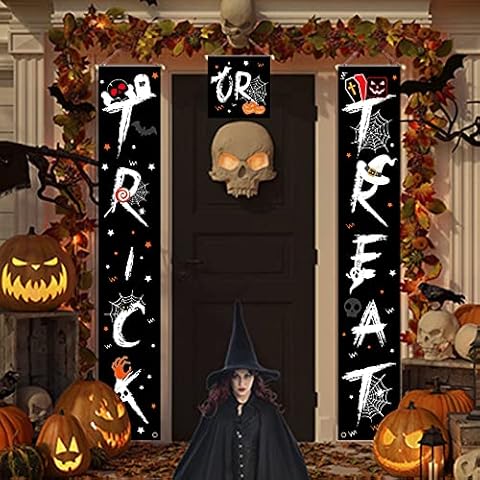 Dayeto Outdoor Halloween Decorations, 3 PCS Trick or Treat & It's Witches Halloween Banner Cover