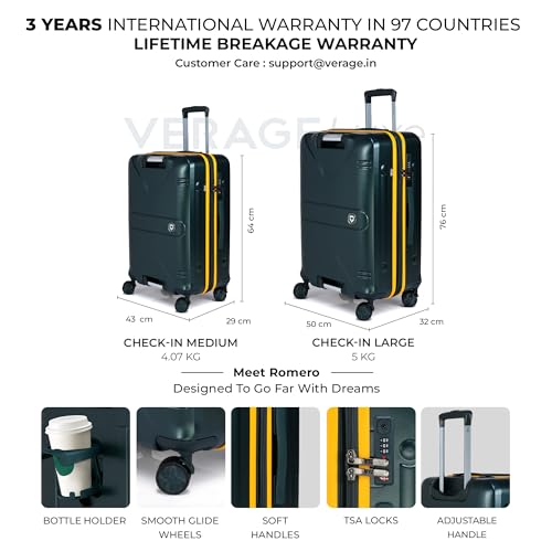 Image of Verage Luxe Romero Set of 2 (M+L) Polycarbonate Hard Shell Luggage with TSA Lock, Lightweight Trolley Suitcase with Double Spinner Wheels, 5-Year International Warranty (24 /28,Lemon Zest)