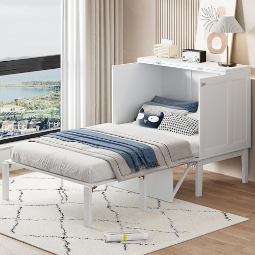 BXEYXE Armario cama 90 x 200 cm, cama de pared con somier, cama plegable de pared, cama vertical con somier, cama juvenil, color blanco