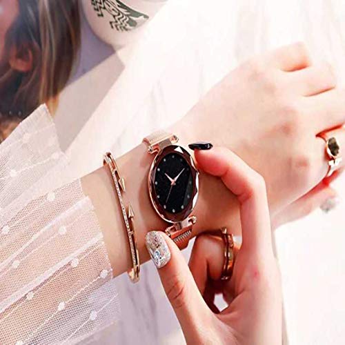 Image of Acnos Premium Black Round Diamond Dial with Generation Rosegold Magnet Belt Analogue Watch for Women Pack of - 1 (DM-ROSEGOLD03)