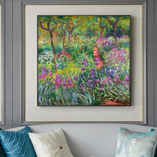 Toile Monet jardin avec cadre intérieur : peinture murale salon 60x60