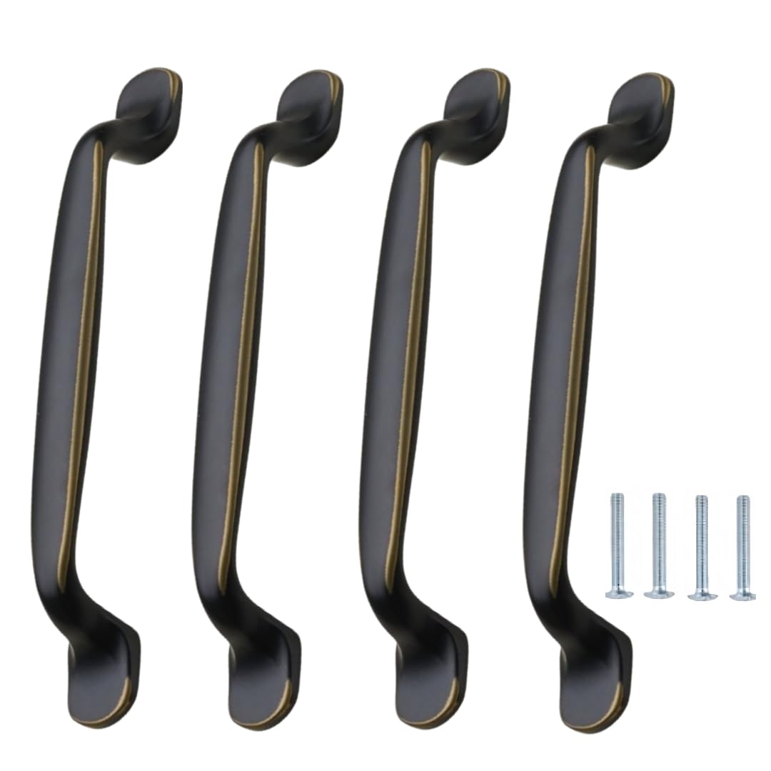 NLQCSXWEP Zinc Alloy Cabinet Bow Handle, Zinc Alloy Cabinet Wardrobe Door Drawer Handle Black Pack of 4(D-128mm Black)