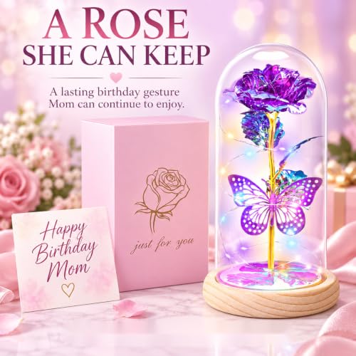 QUNPON Rose Birthday Gift for Mom: Light-Up Purple Butterfly Keepsake - Image 3