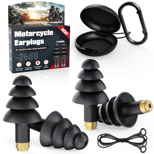 Motorcycle Ear Plugs, 2 Pairs Reusable Silicone, 26dB Wind Noise Reduction & Ear Protection Earplugs...