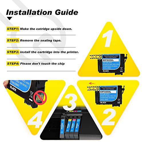 V4Ink T220 Remanufactured Ink Cartridge Replacement For Epson 220Xl T220Xl Compatible With Expression Home Xp-420 Xp-424 Wf-2630 Wf-2650 Wf-2660 Wf-2750 4 Pack (Black,Cyan,Magenta,Yellow) #TOP4