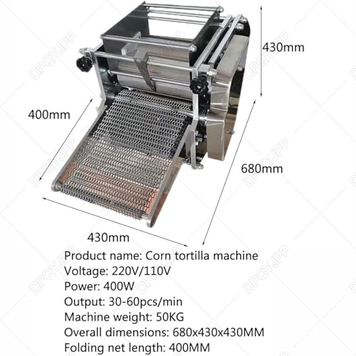 Elektryczna maszyna produkcji tortilli, komercyjna maszyna produkcji tortilli kukurydzianych, 2 formy (4cale+8cali) powłoką nieprzywierającą, regulacja 1-5mm, do pizzy, pity, roti.