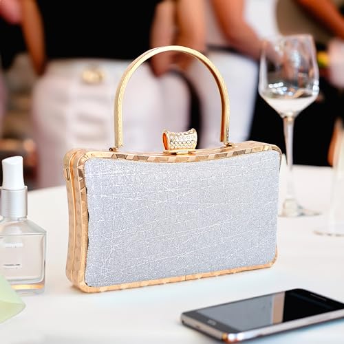 Image of NFI essentials Glitter Clutch for Women's Evening Handbags for Bridal Wedding Silver