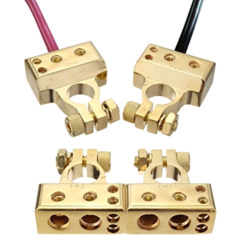 Audew 2 Pcs 4/8 Awg Positive Negative Battery Terminal Platinum Gold Auto Car