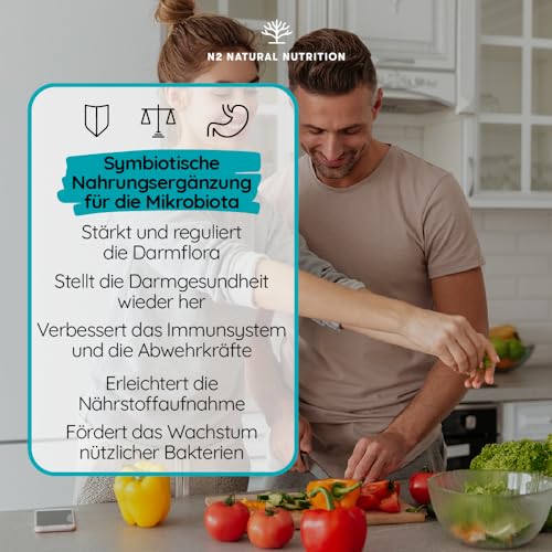 Darmkur für Darmflora Aufbau. Darmreinigungskur 40 Milliarden Darmbakterien für Darmsanierung und Verdauung. Nahrungsergänzungsmittel. 30 pflanzliche Kapseln. N2 Natural Nutrition