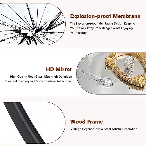 Image of PexFix Arched Full Length Mirror Arched Wall Mirror Floor Mirror with Stand Contemporary Full Length Mirror with Black Wood Frame,71''x28'' (USAM019)