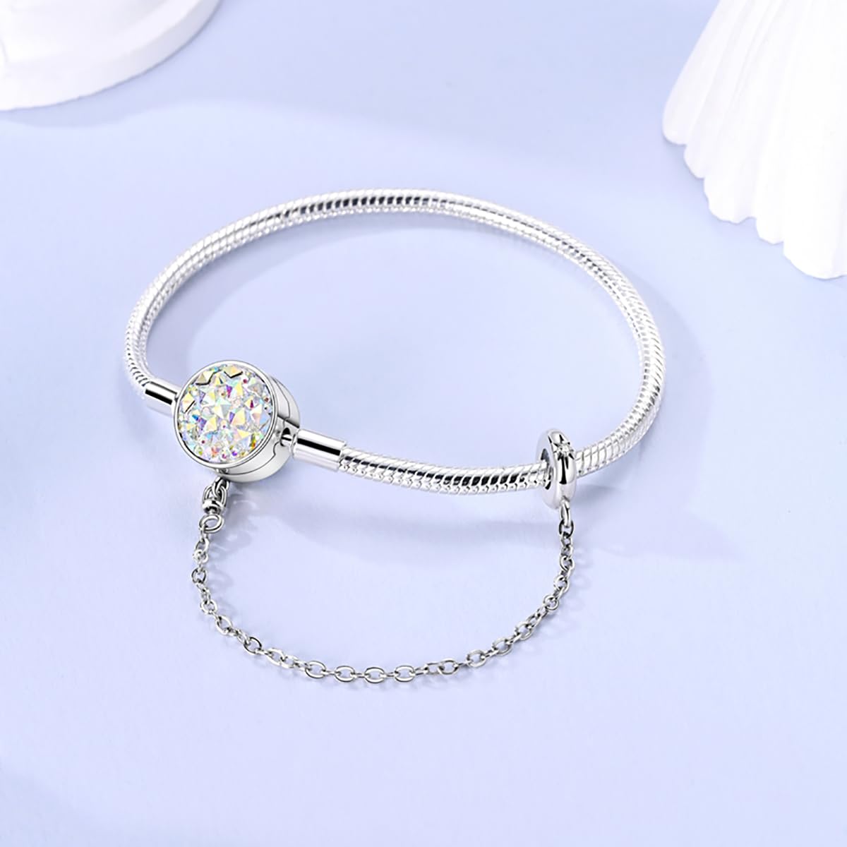 LNQOBU Bracciale in Argento con maglia Snake e chiusura a cuore Compatibile con Pandora Europei Charms da Donna