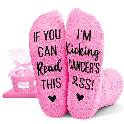 HAPPYPOP Breast Cancer Gifts for Women - Female Patient Survivors Socks for Cancer Awareness Care Gift Ideas Pink Chemo Comfort Socks for Friends