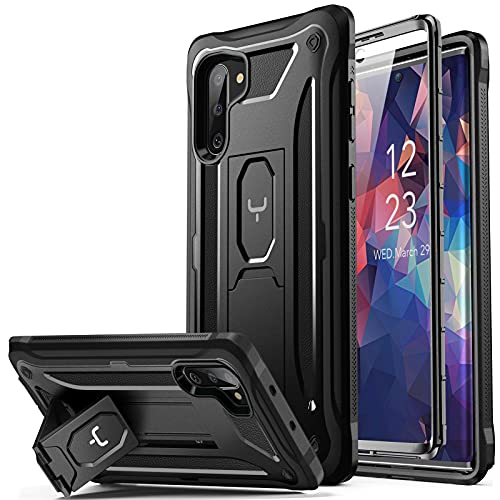 YOUMAKER Case for Galaxy Note 10, Built-in Screen Protector Work with Fingerprint ID Kickstand Full Body Heavy Duty Protection Shockproof Cover for Samsung Galaxy Note 10 6.3 Inch - Black