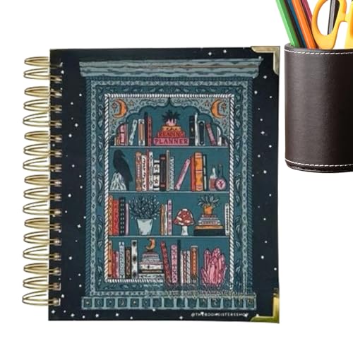 Planificador de lectura – Diario de seguimiento de libros de 21 x 15 cm, integración de ilustraciones temáticas, diario de registro de lectura con facilidad, 12 planificadores mensuales sin fecha para