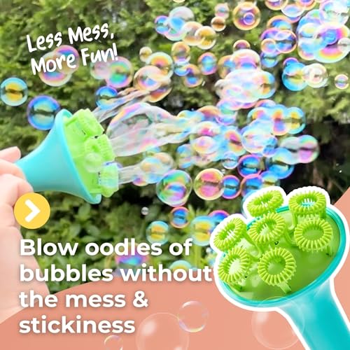innobaby spike bubble blower with mess free botanical bubbles and dipping tray - magic wand blows oodles of bubbles without the mess - recommended for speech visual amp motor development - color aqua