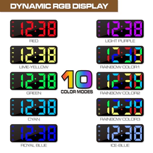 Image of Digital Alarm Clock, Mirror Surface LED Electronic Clocks Large Display, Adjustable Brightness, Dual Power Supply, Snooze Model for Bedroom, Desk, Office (Black Case + Dynamic Digit)