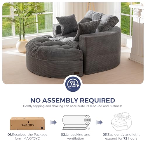 Image of MAXYOYO Modular Sectional Chaise Lounge Sofa, Round Upholstered Lounge Chair with Ottoman, Comfy Couch with Layered Cushion, Tufted Sleeper Chair for Living Room, No Assembly, Dark Grey