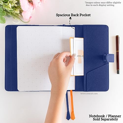 Image of NEORAH - A6 Notebook SLEEVE with SNAP Button - [ SLEEVE ONLY ]|Vegan Leather|Office Diary Holder with Penloop| 2 Front & 1 Back Pocket | 4 Card Slots |2 BookMarks - Fits any A6 Softcover - DARK BLUE