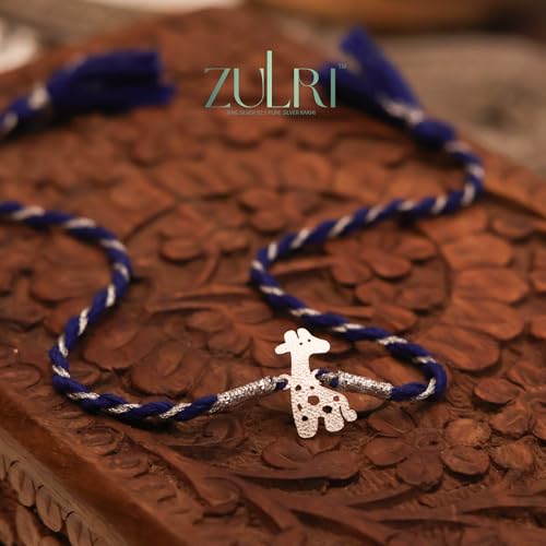 Image of 92.5 Pure Sterling Silver Giraffe Kids Thread Rakhi For Rakshabandhan | Rakhi With Fragrance Greeting Card & Roli Chawal and Silver Certificate of Authenticity