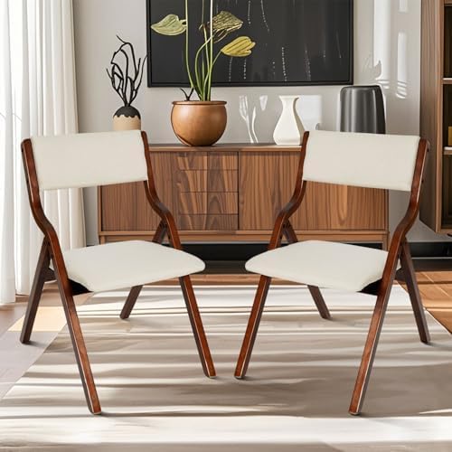 Miniatura 4 de CangLong Juego de 2 sillas de comedor de 18 pulgadas, sillas plegables con asientos acolchados y marco de madera maciza para comedor, sala de estar