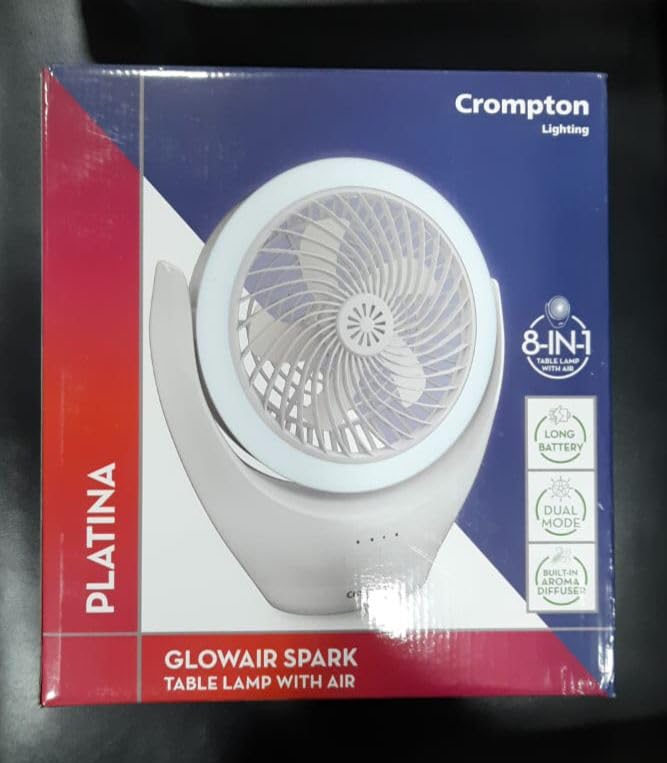 Image of Crompton Glowair Spark Table Lamp with Air Rechargeable | 8 in 1 settings | Built in Aroma Diffuser
