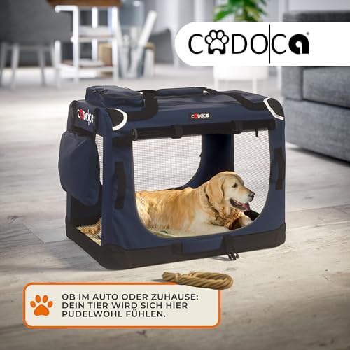 CADOCA® Hundebox faltbar Transportbox M 60x42x44cm robust atmungsaktiv Transporttasche Auto Rückbank Haustiertransportbox Hundetragetasche Navyblau
