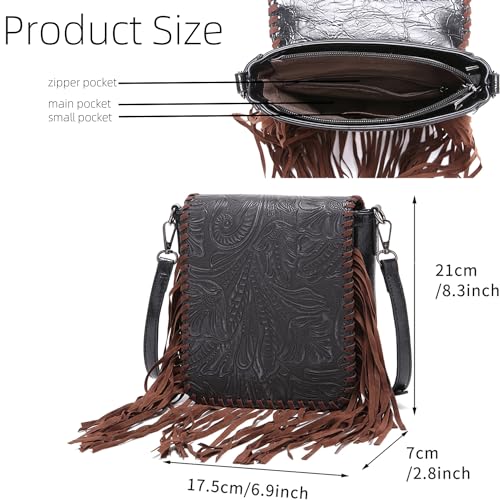 Crossbody Bag for Women PU & Woven Western Fringe Purse Waterproof Tassels Crossbody Purse Bag4