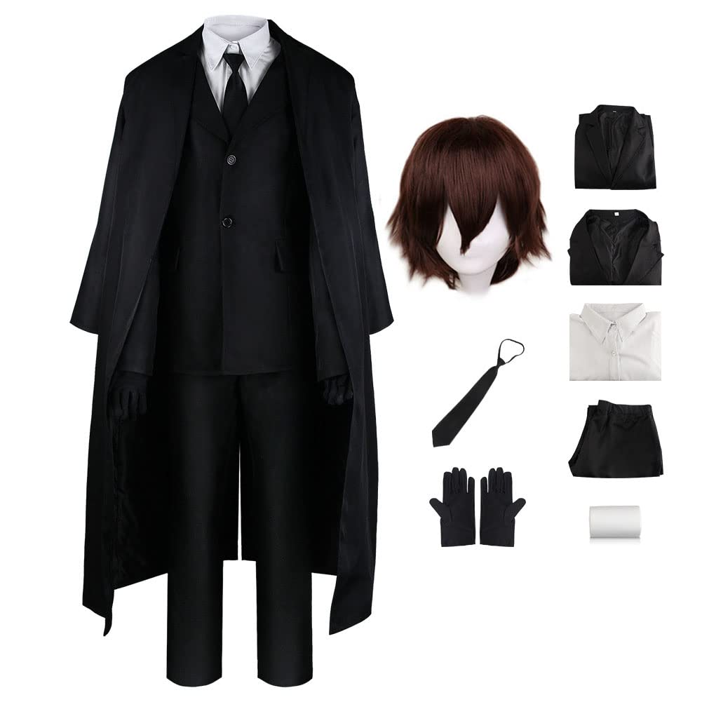 BSD Dazai Osamu Cosplay Costume Nakahara Chuuya/Yosano Akiko Cosplay Outfit, Anime Nakajima Atsushi Detective Uniform Pant or Shirt Skirt Full Set with Wig Halloween Dress Up Suit for Women Men