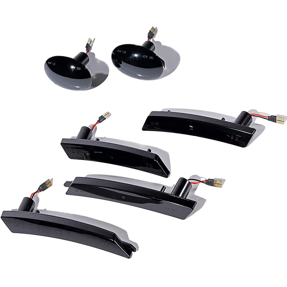 amopacorp Set of 2pcs LED Round Light and 4pcs Curved (2X Front + 2X Rear) Fender Side Marker Turn Signal Indicator Lamp Compatible with Mini Cooper