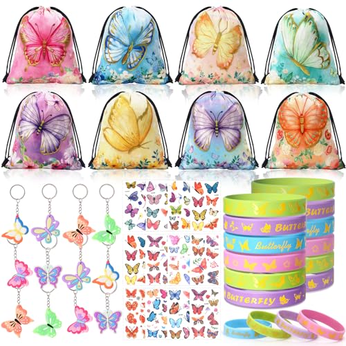 Vamei 48pcs Papillon Pinata Anniversaire Filles - Petits Cadeaux avec Bracelet Silicone, Porte-clés et Sac à Cordon Pour Enfants Invités