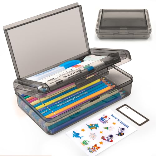 Image of Double Layer Plastic Clear Hard Pencil Cases Box with Personalized sticker