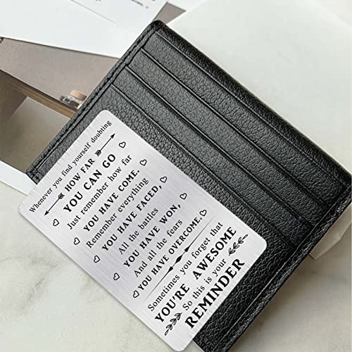 MOQIYXL Inspirational Velentine's Gifts for Men Women, Sometimes You Forget You're Awesome, Metal Engraved Motivational Quotes Wallet Card, Encouragement Greeting Cards4