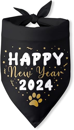 Bandana para perros con texto en inglés Happy New Year 2024, bandana de día festivo, bandana triangular, baberos, bufanda, accesorios para perros